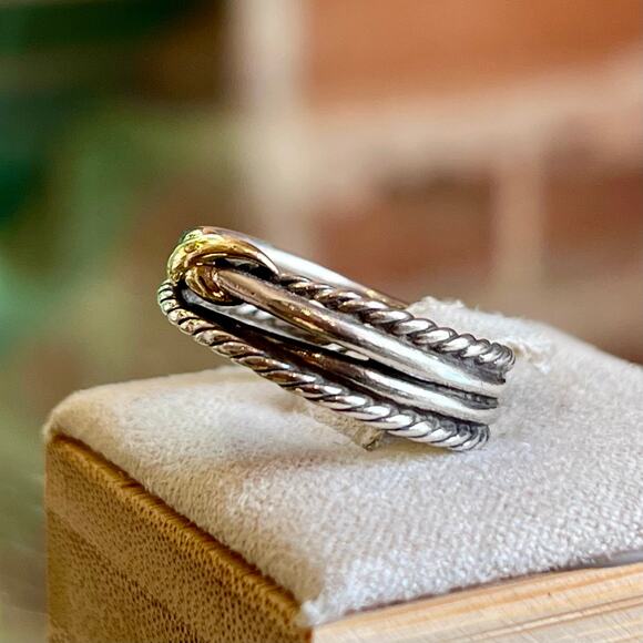 DAVID YURMAN X Cross Over 925 Sterling Silver 18K Gold Two Tone Ring SZ6.5 - Picture 3 of 7